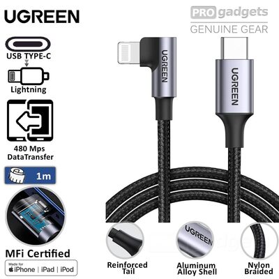 UGREEN 1m USB C to Lightning MFi 60W 3A Right Angle 90 Degree Cable