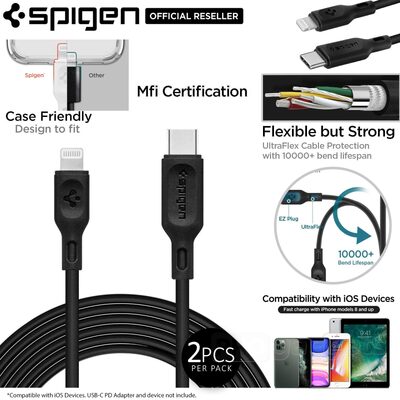 SPIGEN 1m DuraSync C10CL MFI USB-C to Lightning Cable 2PCS for Universal