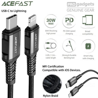 ACEFAST 1.2M USB C to Lightning MFi 30W 3A Cable