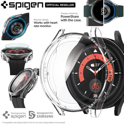 SPIGEN Thin Fit Case with Glass Screen Protector for Samsung Galaxy Watch 5 Pro 45mm