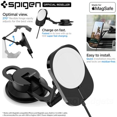 SPIGEN OneTap 15W Wireless Charger ITM35W Magnetic MagSafe Car Mount Dashboard Holder for MagSafe Compatible iPhone