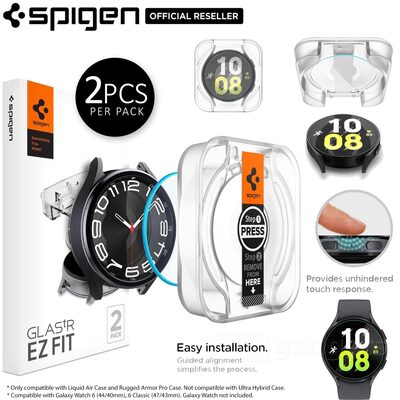 SPIGEN Glas.tR EZ Fit 2PCS Glass Screen Protector for Galaxy Watch 6 Classic 43mm