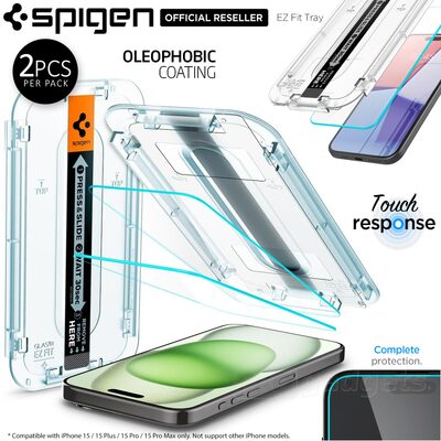 SPIGEN GLAS.tR EZ Fit 2PCS Glass Screen Protector for iPhone 15 Plus
