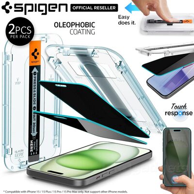 SPIGEN GLAS.tR EZ Fit Privacy 2PCS Glass Screen Protector for iPhone 15 Plus
