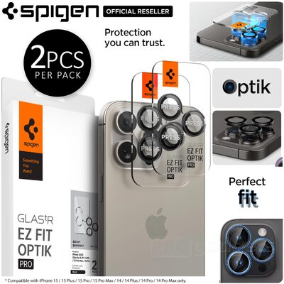 SPIGEN GLAS.tR EZ Fit Optik Pro 2PCS Glass Camera Lens Protector for iPhone 15 Pro / 15 Pro Max / 14 Pro / 14 Pro Max
