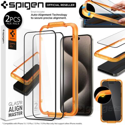 SPIGEN GLAS.tR AlignMaster Full Cover 2PCS Glass Screen Protector for iPhone 15 Pro Max