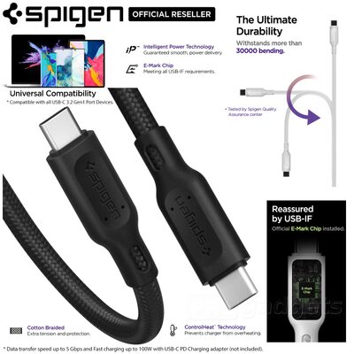 SPIGEN 1M DuraSync USB-C to USB-C 3.2 100W C10C3 Cable
