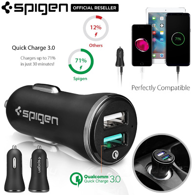 Quick Charge 3.0 Fast Car Charger, Genuine Spigen F27QC Dual Port USB Car Charge