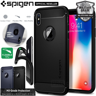 iPhone X Case, Genuine SPIGEN Rugged Armor Resilient Ultra Soft Cover for Apple